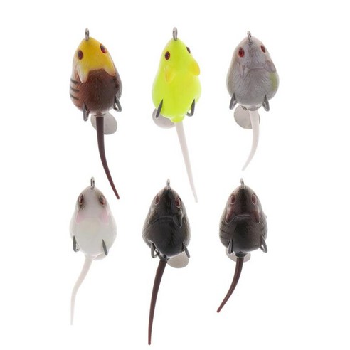6 팩 마우스 낚시 미끼 Topwater 쥐 미끼 스피너베이트 인공 미끼, 다색, 10cm, 고무