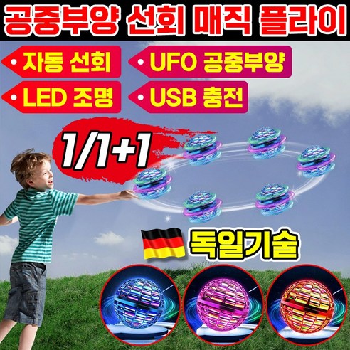 [독일기술] 플라잉 스피너 부메랑 볼 공중부양 장난감 UFO 매직 선회 완구 핸드 작동 회전 LED 장난감 스트레스 크리스마스 선물 어린이 드론, 2개, 블루