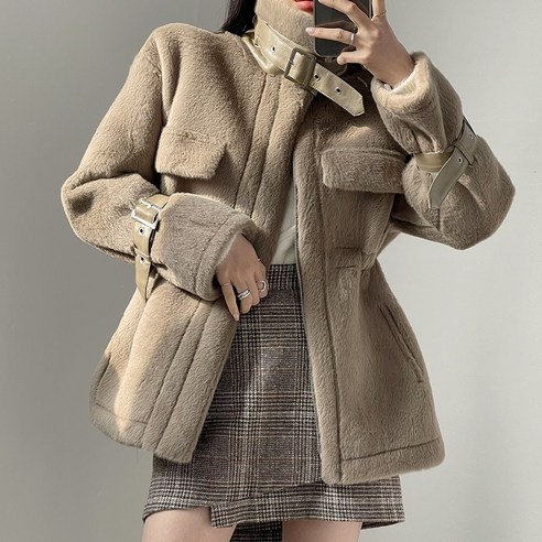 [디데이뉴] [ 고퀄리티 ] 알파카 하이넥 버클 무스탕 퍼 자켓 3color