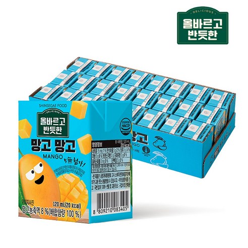 신세계푸드 올바르고 반듯한 망고망고주스, 24개, 120ml