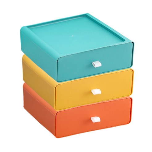 라라하우스 서랍형 탁상 데스크 수납 정리함 정리박스 3단, 옐로우+오렌지+그린