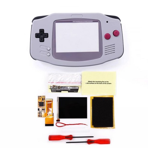 게임보이컬러 DIY IPS GBA LCD 디스플레이 사전 절단 하우징 포함 닌텐도 게임보이 어드밴스 콘솔 V2 버전용 10 단계 고휘도 백라이트, 18.Gray with DMG glass, 1개 Best Top5