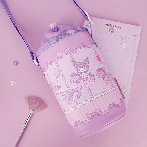 여아용 산리오 회전목마 물병주머니 수저케이스 수납가능 물병파우치 큐티 물병 물통 가방, 1개, 쿠로미_SC0097