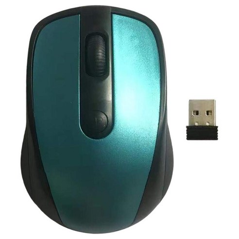 휴대용 무선 마우스 2.4G 컴퓨터 1600DPI 저소음 인체 공학적 광 마우스 가정용 사무실용 수신기 작동 게임 포함, 푸른, 95x40x65mm, ABS