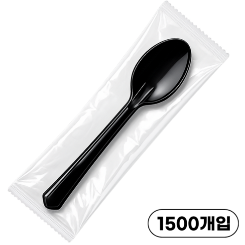 일회용 수저 기획상품 개별포장 숟가락 낱개포장, 검정, 1박스, 1500개입