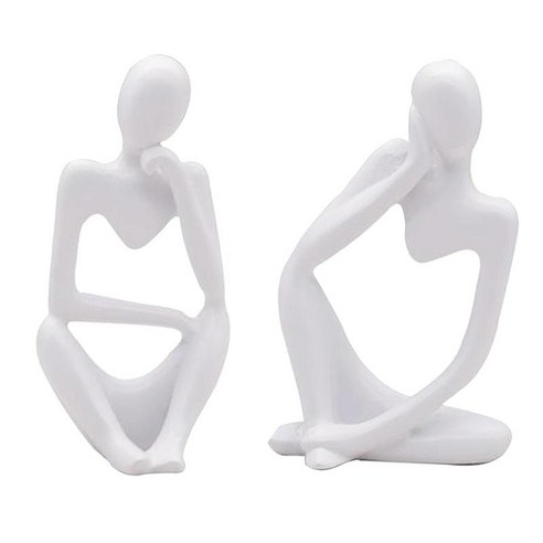 2x 추상 사상가 조각 동상 창조적 인 독특한 입상 세련된 장식, 화이트 오른쪽, 수지