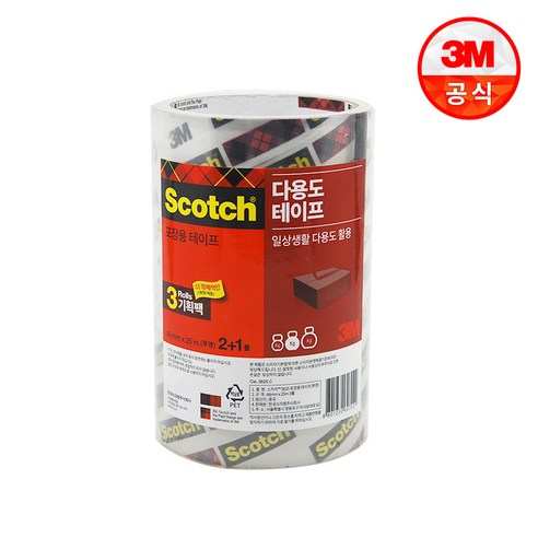 쓰리엠 스카치 포장용 박스테이프 3625V 48mm x 25m 3p, 투명, 2개