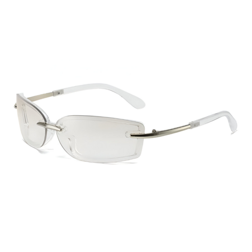 Rimless Punk Y2K 빈티지 90년대 레트로 직사각형 에이전트 메탈 프레임 선글라스