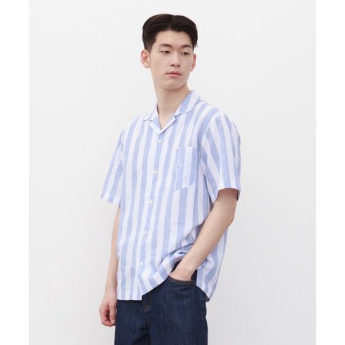 리 LEE 오픈카라 린넨셔츠 블루 브랜드셔츠 고급남방 가족선물