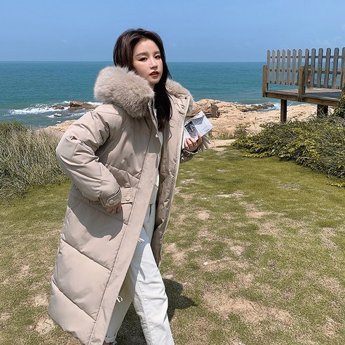 겨울 한국 스타일 인터넷 연예인 스타일 서양식 모피 칼라 재킷 여성 중간 길이 느슨한 무릎 두꺼운 코트