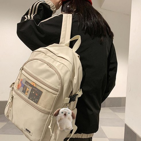 블루코지 남녀공용 데일리 학생 백팩 강아지 키링 포함