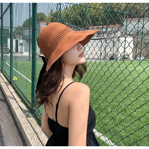 YAPOGI여름 아웃도어 캡 롤업 썬캡 패션 접이식 짜임 면 마 펀칭 통기모자