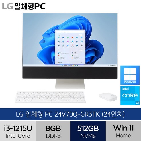 삼성올인원pc LG전자 일체형PC 24V70Q-GR3TK 사무용 인강용 올인원PC, 512GB, 8GB