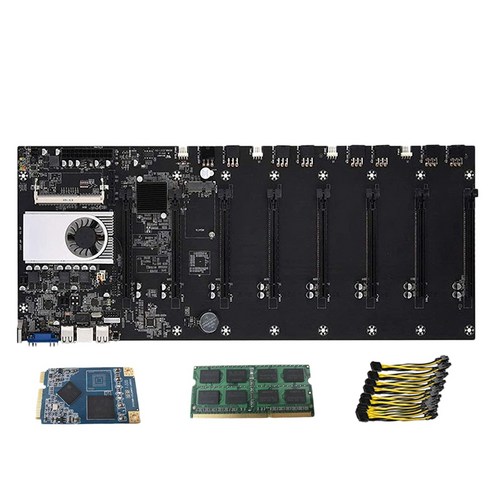 Etase 라이저리스 마이닝 마더 보드 8GB DDR3 128GB MSATA SSD 10X8Pin 전원 케이블이 포함 된 8CPU 비트 코인 암호화 Etherum (검정색), 네트워크 분석기 테스트보드