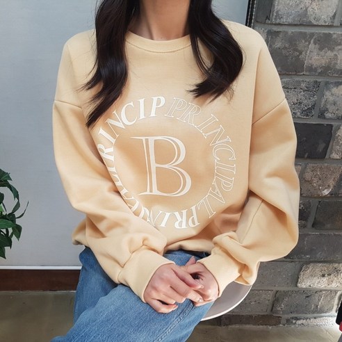 상상그이상 여성용 국내제작 파스텔 컬러 레터링 포인트 루즈핏 기모 맨투맨