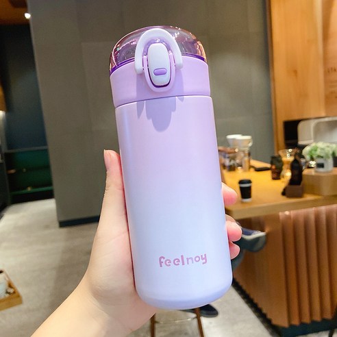 귀여운 일본계 버클 보온컵 여성 고안치 304 스테인리스강 물컵 휴대용 심플한 ins컵, 【보라색】, 420ml