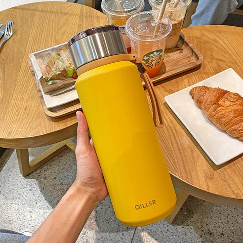 보온병 컵 24 시간 열 보존 대용량 휴대용 차 컵, 12h 오래 지속되는 열 보존, 노란색 1500ML