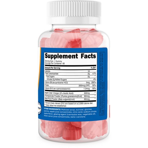 건강한 식단에 필수적인, 자연의 비타민을 더하는 애플 사이다 비니거 500mg 60구미