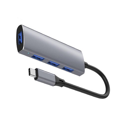 4-in-1 USB C 허브 알루미늄 쉘 4 포트 멀티포트 스플리터 어댑터(프린터 카메라 태블릿용) 추가 유형 C 장치 1 USB 3.0, 실버 그레이, 78.5x29.5x12mm, 알루미늄 합금