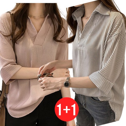 리더스타 여성 블라우스 2장 세트 화이트+핑크 색상, 박시핏 디자인 쉬폰블라우스 리더스타 여성 블라우스 2장 세트 화이트+핑크 색상, 박시핏 디자인 쉬폰블라우스
