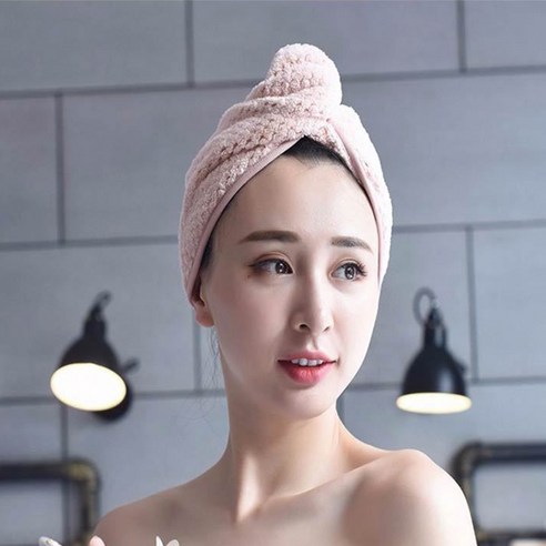 젖은 드라이 머리 수건 헤어 타올 3P, 핑크, 3개