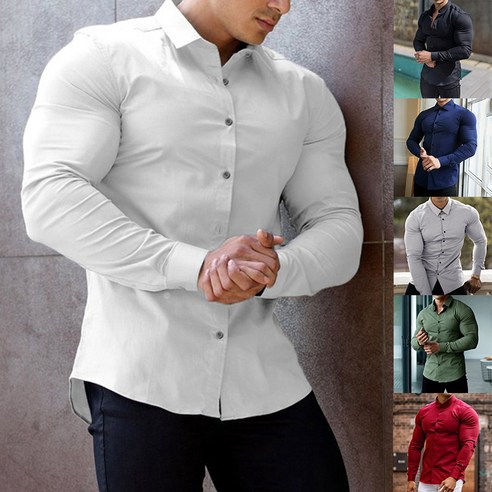 ANYOU 머슬핏 셔츠 춘추 남자 비즈프리미엄 셔츠 구김 방지 데임 방지어깨넓어보이는 남자셔츠