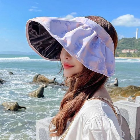 H.작은 아주머니 다기능 선캡 챙이 넓은 모자. 두 가지 착용법 여름 자외선 차단 패션 헤어밴드 캐주얼 모자 자외선 차단 프리사이즈(머리둘레에 잘 어울립니다55-58cm)