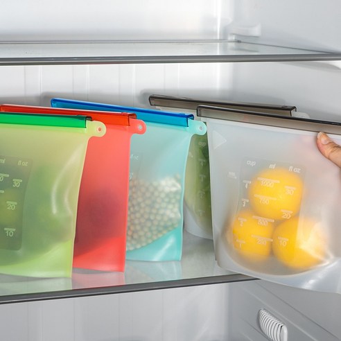 실리콘지퍼백 재사용가능 스탠딩 슬라이드백 냉장고정리 용기