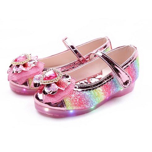 풋풋 레인보우 하트 LED 구두 라이팅구두 발광구두 여아구두