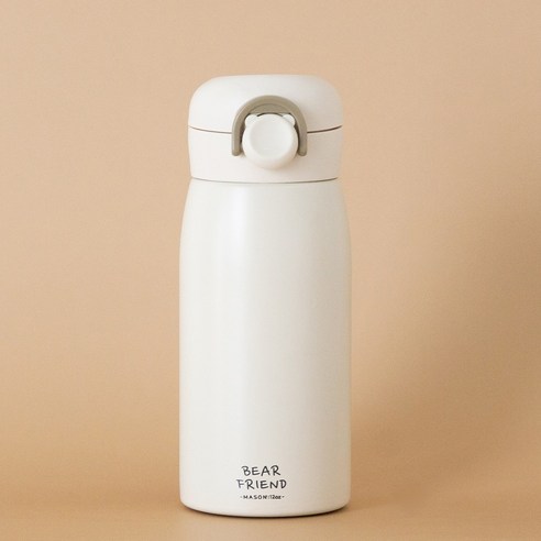 로우맨션 곰돌이 어린이 원터치텀블러 스티커포함, 350ml 크림, 1개