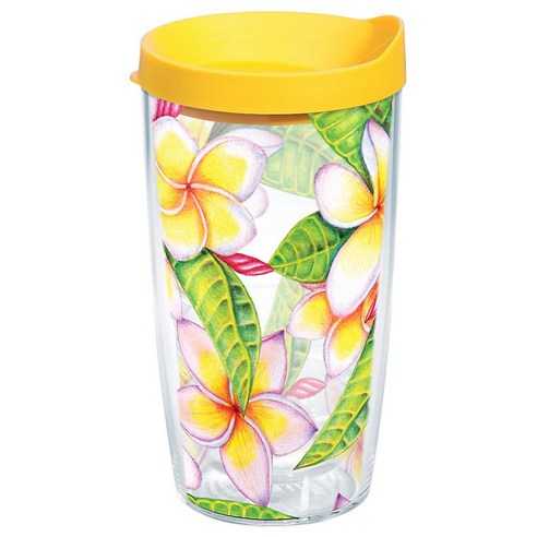 Tervis 이중벽 텀블러 트래블 리드 포함 텀블러/콜드컵, Plumeria Pageantry, 473ml
