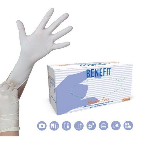 benefit 무분말 라텍스 장갑, 화이트 아이보리, 중(M), 1개