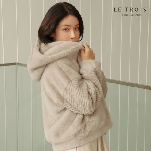 핸드메이드코트 [KT알파쇼핑][LE TROIS] 23FW 르투아 FAUX 밍크퍼 후드자켓