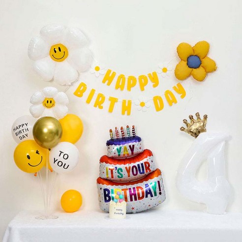 [피앤비유니티] 캐릭터무광데이지 생일케익풍선세트 스탠드형, 02-04)무광데이지생일풍선세트 4 옐로우, 1세트