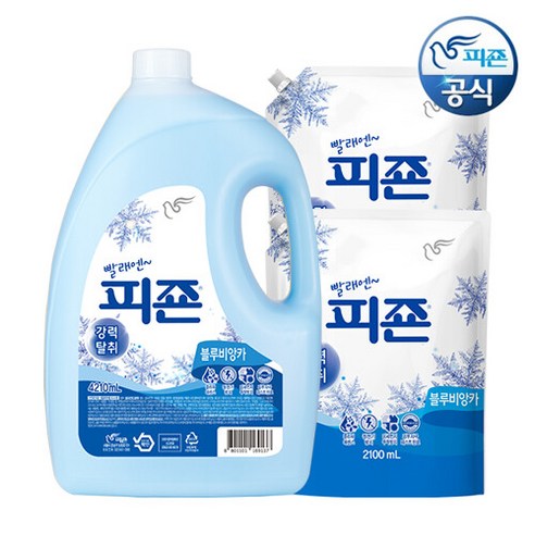 피죤 섬유유연제 블루비앙카 4210ml 용기+2100ml 리필 x 2개, 1세트