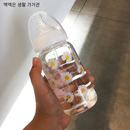 한국어 스타일 귀여운 컵 졸업 짚 성인 크리 에이 티브 유리 컵 여학생 젖꼭지 컵 휴대용 컵, 330ml일곱꽃스케일240_단일병+밀짚중력볼+예비젖꼭지