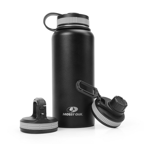 MOSSY OAK 900ml 스테인리스 스틸 단열 물병 뚜껑 포함 트래블 텀블러 블랙 아웃도어 캠핑 3가지 캡 디자인, 3개