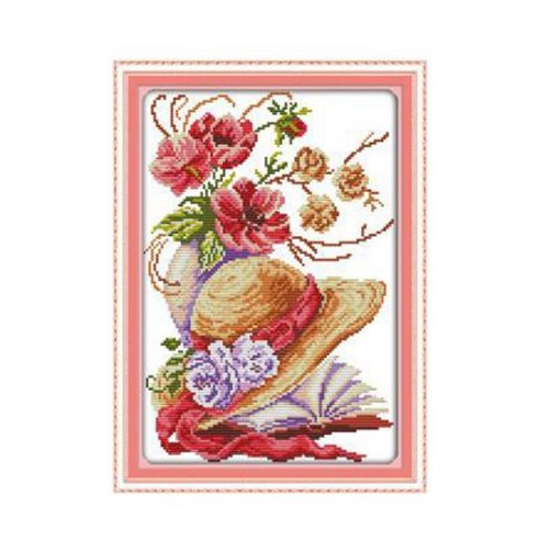 노 브랜드 DIY 손 뜨개질 인쇄 크로스 스티치 세트 자수 11CT 양귀비 꽃 모자 패턴 3, 사진 색상