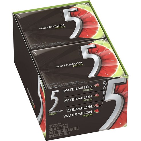 5껌 무설탕 껌 워터멜론 프리즘 무지방, 워터멜론 프리즘 (Watermelon Prism), 150개입, 2.7g