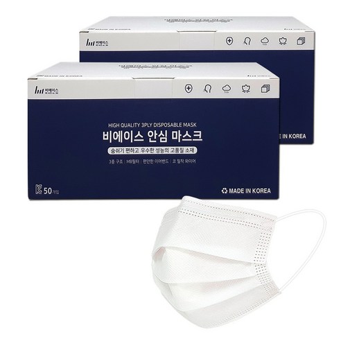 국산 일회용 덴탈마스크, 100매, 1개, 대형 화이트