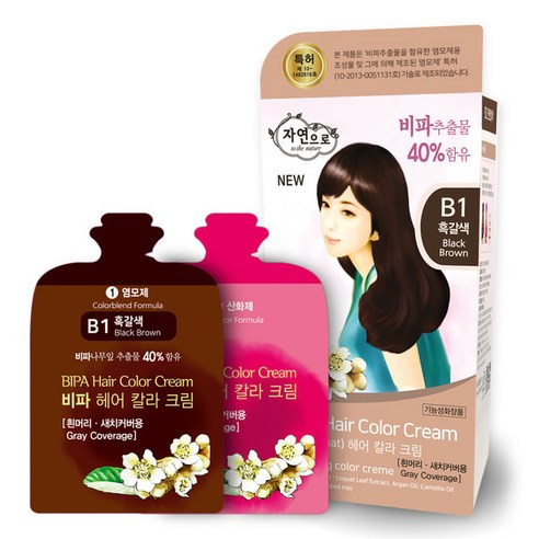 자연으로 비파 헤어 칼라 크림, B1 흑갈색, 120ml, 1개