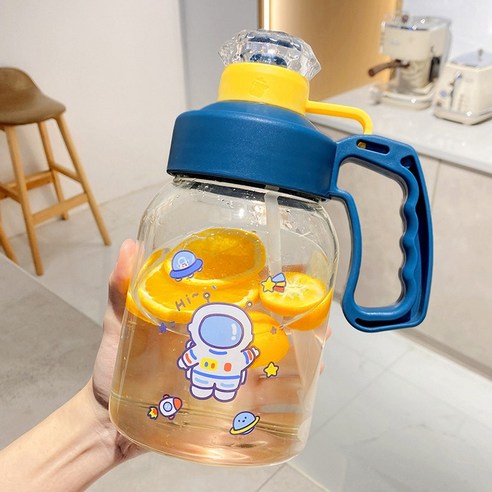 유리컵 휴대용 대용량 물컵 1000ml 창의적인 야외 스포츠 헬스 차 담그는 물병 네이비(가죽 커버 없음), 짙은 남색 (가죽 커버 없음)