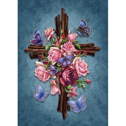 예스아트 DIY 보석십자수 40x30 캔버스 액자형, 장밋빛 십자가