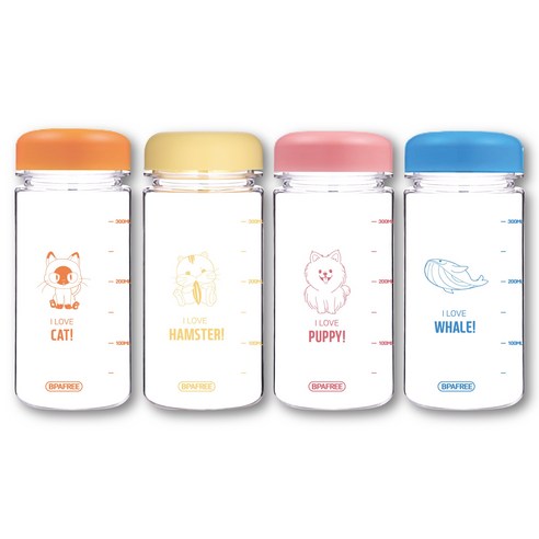위드 눈금물병 트라이탄 캐릭터 마이보틀 350ml 4P, 고양이 햄스터 강아..., 4개