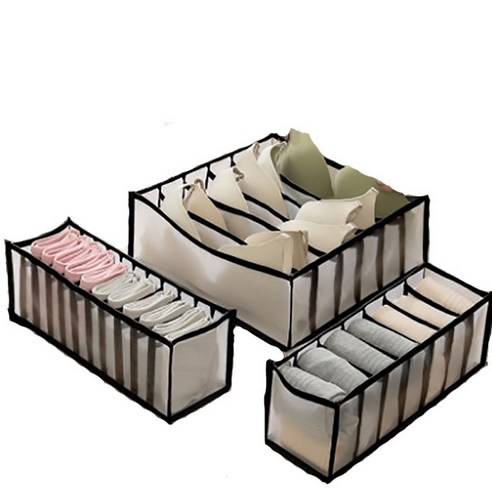 [LF] 속옷 브래지어 접이식 옷장 정리 상자 옷장 스카프 양말 브라 정리함, Black3pcs1set