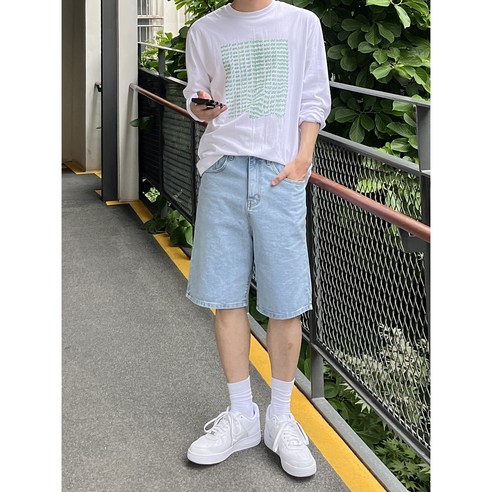 베이직 하프 청반바지