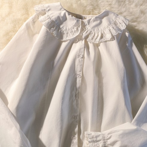 YANG 레이스 흰색 긴팔 셔츠 여성 인형 칼라 프랑스 스타일 세련된 패션 스위트 셔츠