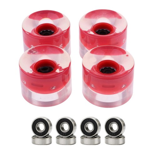 4x 60mm 라이트 업 스케이트 보드 Longbord 휠 야간 휠 78A 액세서리에 빛납니다, 빨간, PU