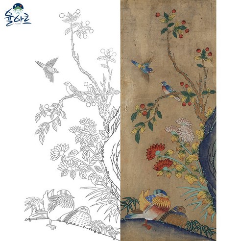 화조도 5 민화 그리기 도안 본그림 컬러링북, 일반용지(얇은 백상지), 중형