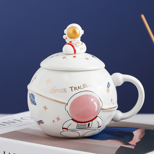 Modlauna 우주인 도자기 머그컵 크리에이티브 스페이스 커피컵 가정용오피스 패션 선물, 흰색